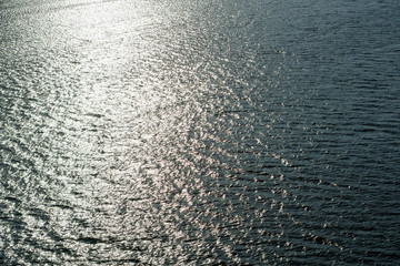 Blue water with sun reflections background texture