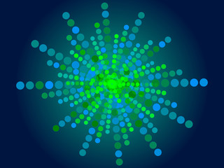 abstract blue background, green particle form