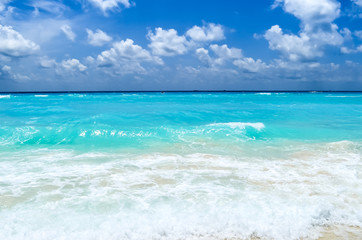 Turquoise water of Caribbean sea on the background light whi