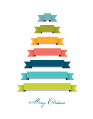 Stylized flat Christmas tree 2015. Ribbons decoration. Vector background.