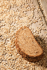 Rye bread with seeds on a wooden table