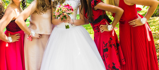 Bride and Groom With Bridesmaids 