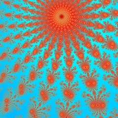 Fractal red orange sun digitally generated on the blue sky