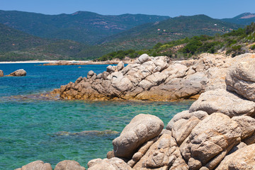 Corsica island, wild coastal landscape with stone