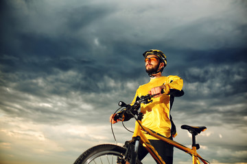 Naklejka premium Mountain Bike cyclist riding outdoor