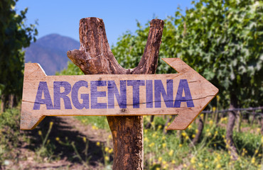 Argentina wooden sign with winery background