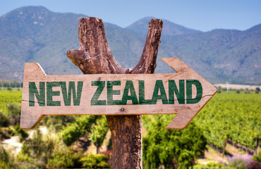 New Zealand wooden sign with winery background