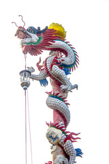 dragon pillar statues on white background