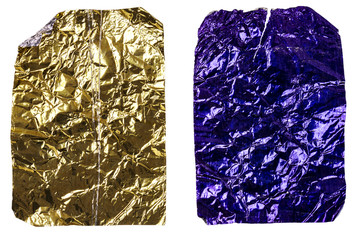 Two crumpled pieces of aluminum foil