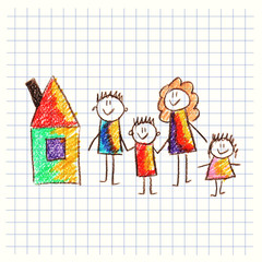 Colorful picture of happy family. 