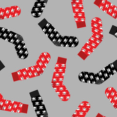 Black and Red socks with skull seamless pattern. Vector backgrou