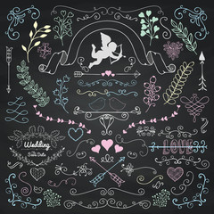 Vector Chalk Drawing Rustic Floral Design Elements