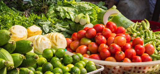 Naklejka na ściany i meble various fresh fruits and vegetables on the market