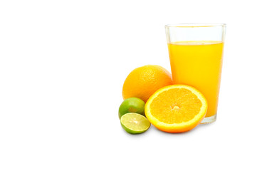 Freshly squeezed orange juice on white background
