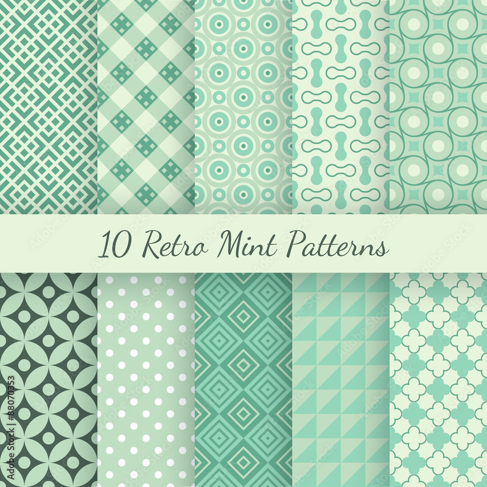 Wall mural retro mint different vector seamless patterns