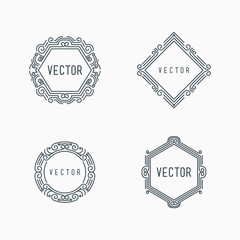 Set of Minimal Line Art Geometric Vintage Labels. Vector Illustration