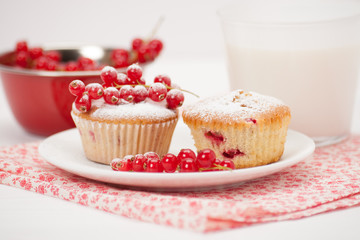 Cupcakes With Fresh Redcurrant. White Painted Table