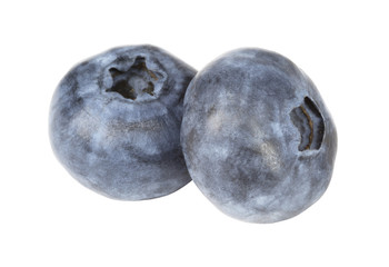 Two blueberries on a white background isolated