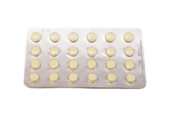 oral medications on white background.