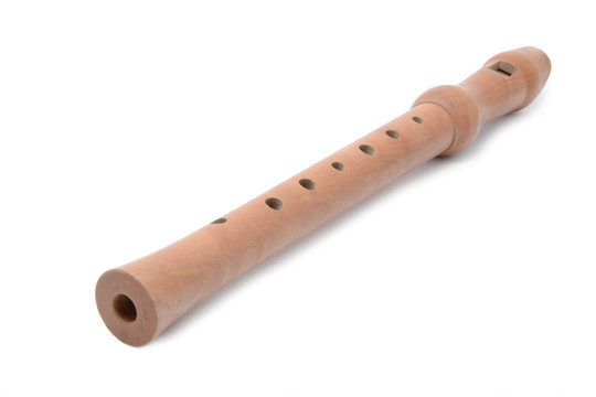 Holzene Blockfl&ouml;te Musikinstrument Isolierung auf weiss