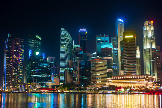 Night view of Singapore Downtown