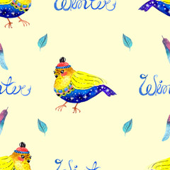 Watercolor seamless background with bird