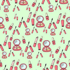 women's cosmetic seamless pattern. hand-drawn doodle background