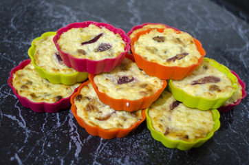 Cottage cheese cupcakes close up. Homemade baking on the table