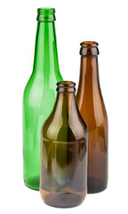 Green and brown empty bottles without labels
