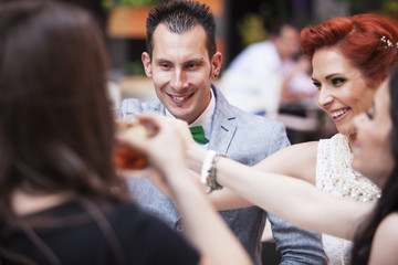 Wedding party cheering