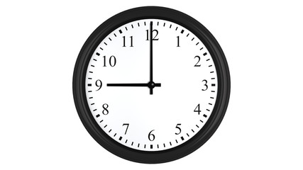 Realistic 3D clock set at 9 o'clock