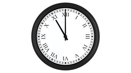 Realistic 3D clock with Roman numerals set at 11 o'clock