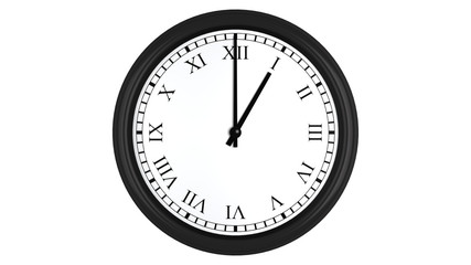 Realistic 3D clock with Roman numerals set at 1 o'clock