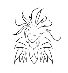 Elven Queen, a hand drawn vector illustration of an elven queen, isolated on a white background.