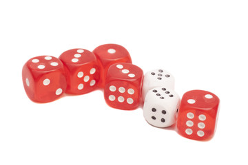 Red and white transparent playing bones isolated on white backgr