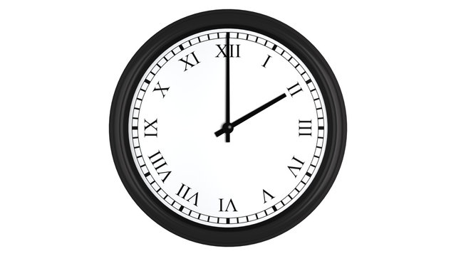 Realistic 3D clock with Roman numerals set at 2 o'clock