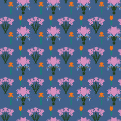 Flowers bouquet geometric ornament seamless pattern.  Textile design template seamless background. Polygonal and grunge motif endless texture.