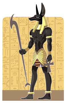 Mighty Great dark Anubis on Egypt background