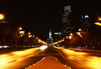 The Philadelphia city center at night