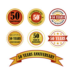 50 - Fifty Year Anniversary Golden Vector Emblem