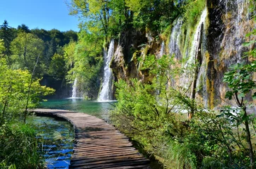 Foto op Plexiglas Promenade door de watervallen van Nationaal Park Plitvicemeren, Kroatië © Jenifoto