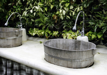 Outdoor sink with nature background