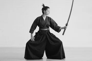 Tableaux ronds sur plexiglas Arts martiaux Samouraï avec katana