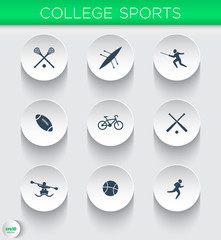 College sports, modern icons on round 3d shapes, vector illustration, eps10, easy to edit