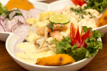 Peru Dish: 3 types of Cebiche (ceviche).