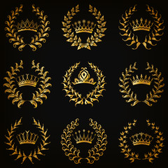 Luxury gold labels with laurel wreath
