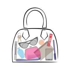 Female bag with contents. Cosmetic accessories and personal item