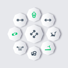 Gym, trendy, modern octagon icons, vector illustration, eps10, easy to edit