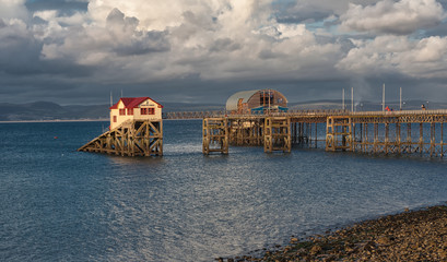 Mumbles pier and lifeboat station in Swansea bay south Wales