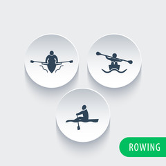 Rowing, kayak, canoe, rower icons on round 3d shapes, vector illustration, eps10 © nexusby